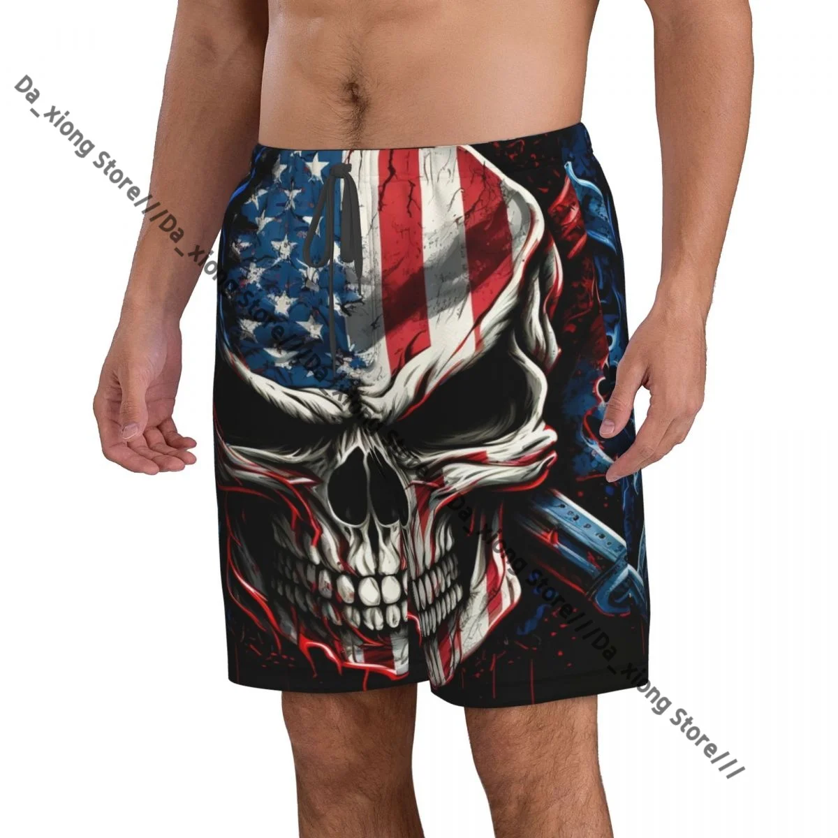 Mens Swimwear Swim Short Trunk Skull And Bones American Flags Beach Board Shorts Swimming Surffing shorts