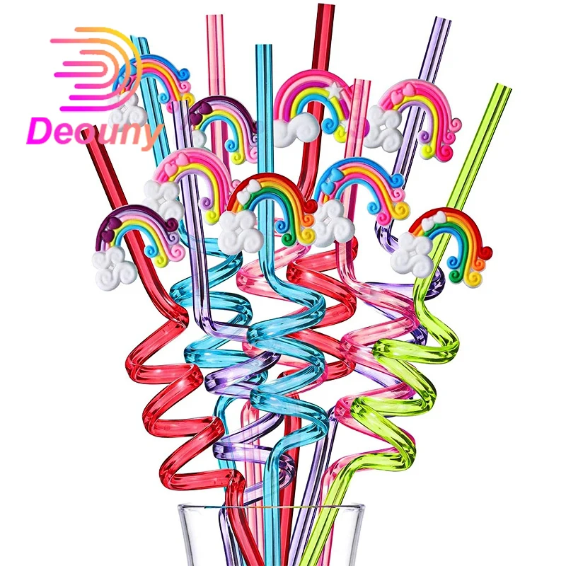 

DEOUNY Cartoon Rainbow Straw Children's Health Plastic Straw Toy PVC Bar Party Rainbow Straw Kids Accessories