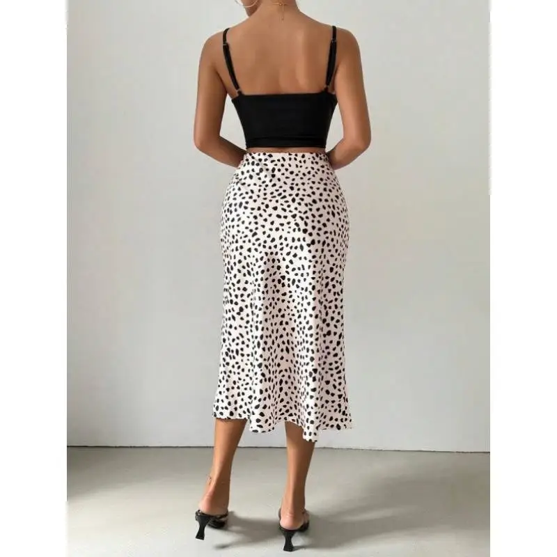 Nuovo bots transfrontaliero da donna di media lunghezza con stampa in raso Gonna a coda fi Vintage Sle Ciwalk Pantaloni a nove pezzi Elastico Micro Str...