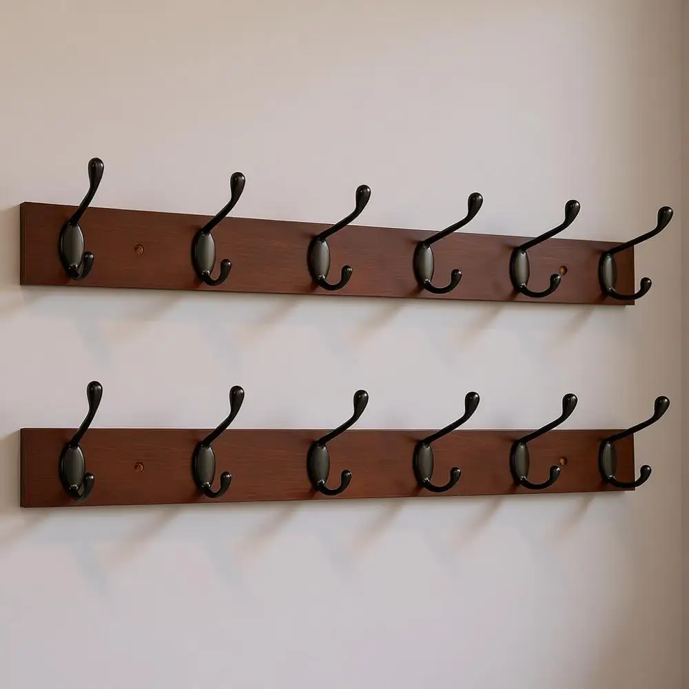 

Набор из 2 настенных вешалок для одежды из орехового дерева, 24 дюйма, с по 6 крючками на каждую.