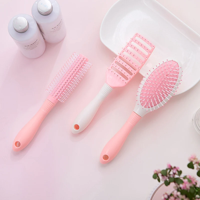 Cepillo de pelo de plástico antitornillo de masaje coreano japonés lindo, Pelo Rizado blanco, hueco, gimnasio de actividades, peine de peluquería