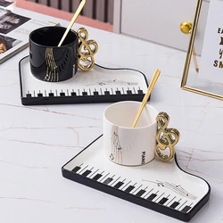200ml European Ceramic Coffee Cup Saucer Piano Black and White Key Mug Home Latte Coffee Cup Delicate Breakfast Milk Oatmeal Mug