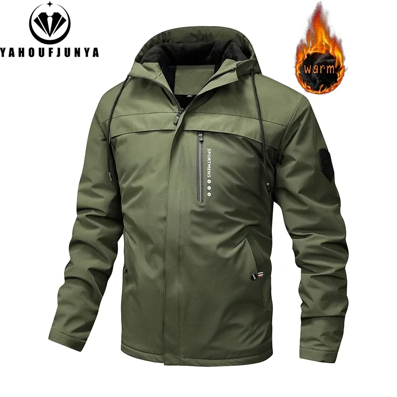 2024 New Autumn Winter Men Outdoor Windbreak Brand Hooded Jacket Men Windbreak Fleece Warm Casual Fashion Jacket Coat Male Hots