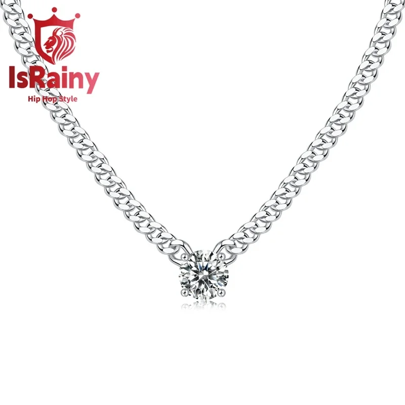 

IsRainy Hip Hop Rock 100% 925 Sterling Silver Sparkling GRA Moissanite Diamond Pendant Necklaces Fine Jewelry for Women Men Gift