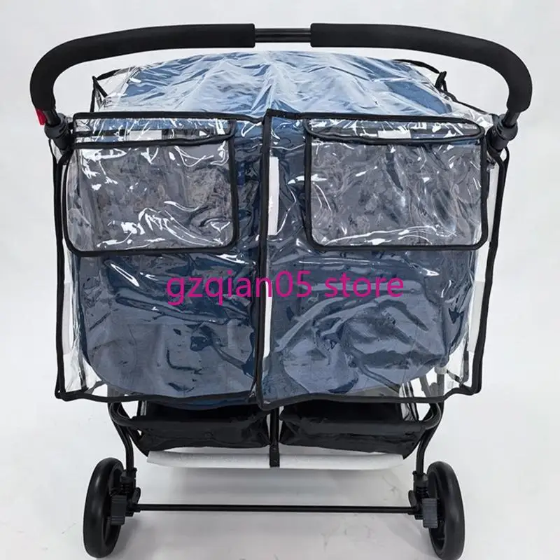 

N7ME Universal Twin Strollers Rain Cover Wear Resist Case for Side by Side Baby Umbrella Strollers Handcarts Black