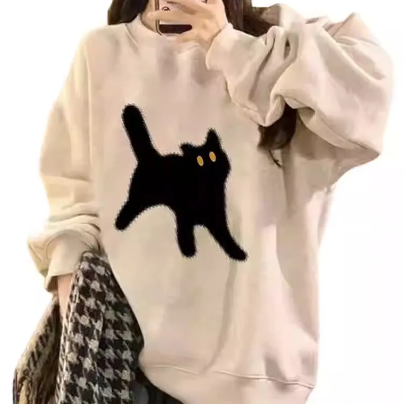 Koreanische Mode Frauen Übergroßen Lose Hoodie Herbst Winter Neue Cartoon Katze Gedruckt Langarm Vielseitig Top Trendy Grundlegende Stil