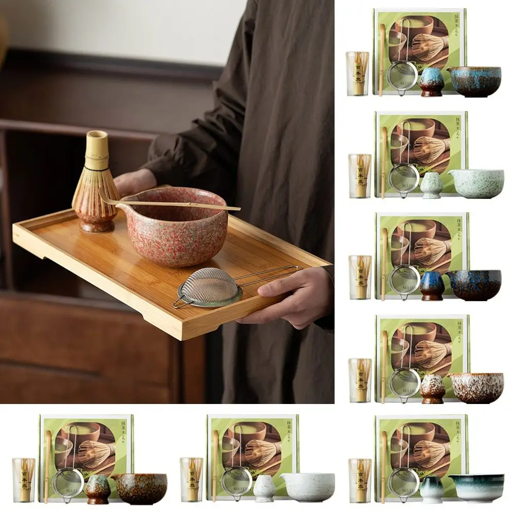 

5PCS New Bamboo Ceramic Japanese Matcha Tea Set Food Grade Reusable Match Bowl Safe Green Tea Whisk Stirring
