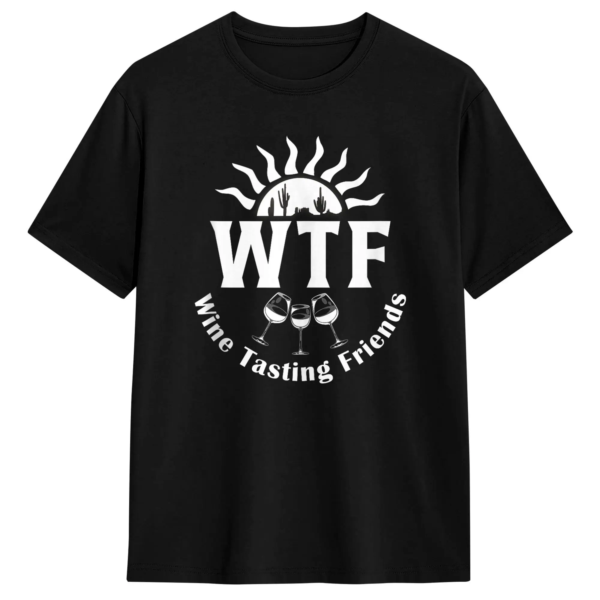 Vintage T Shirt Wine Tasting Friends WTF Cotton T-Shirts  Novelty Tshirt for Men's Summer Awesome Loose Short Sleeve Top Tees