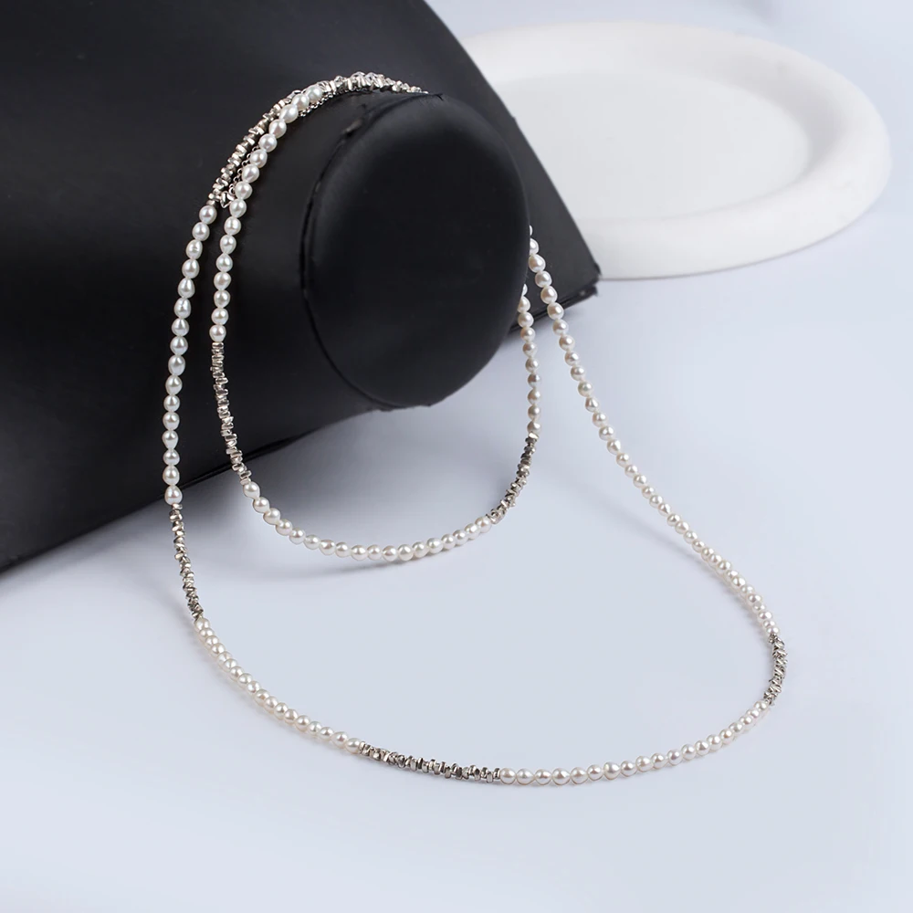 حبل لؤلؤ الأرز اللذيذ - 35.5 بوصة لآلئ المياه العذبة الطبيعية 3-4 مم، قلادة طويلة متعددة الاستخدامات PN077 #5