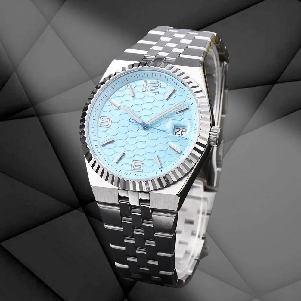 Orologio personalizzato Orologio con movimento NH35 Orologio da uomo in argento da 39,5 mm Orologio con logo personalizzato con quadrante in zaffiro a specchio completo
