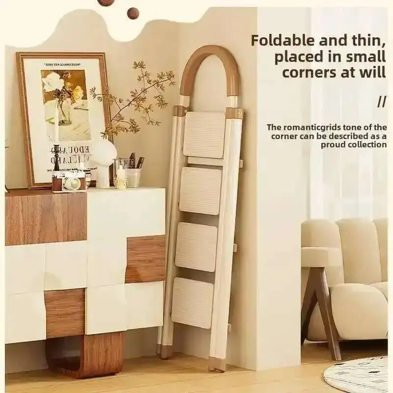 Ladder Ladder Herringbone Telescopic Household Thickened Folding Cream White Four or Five Steps Multifunctional Stairs Interior