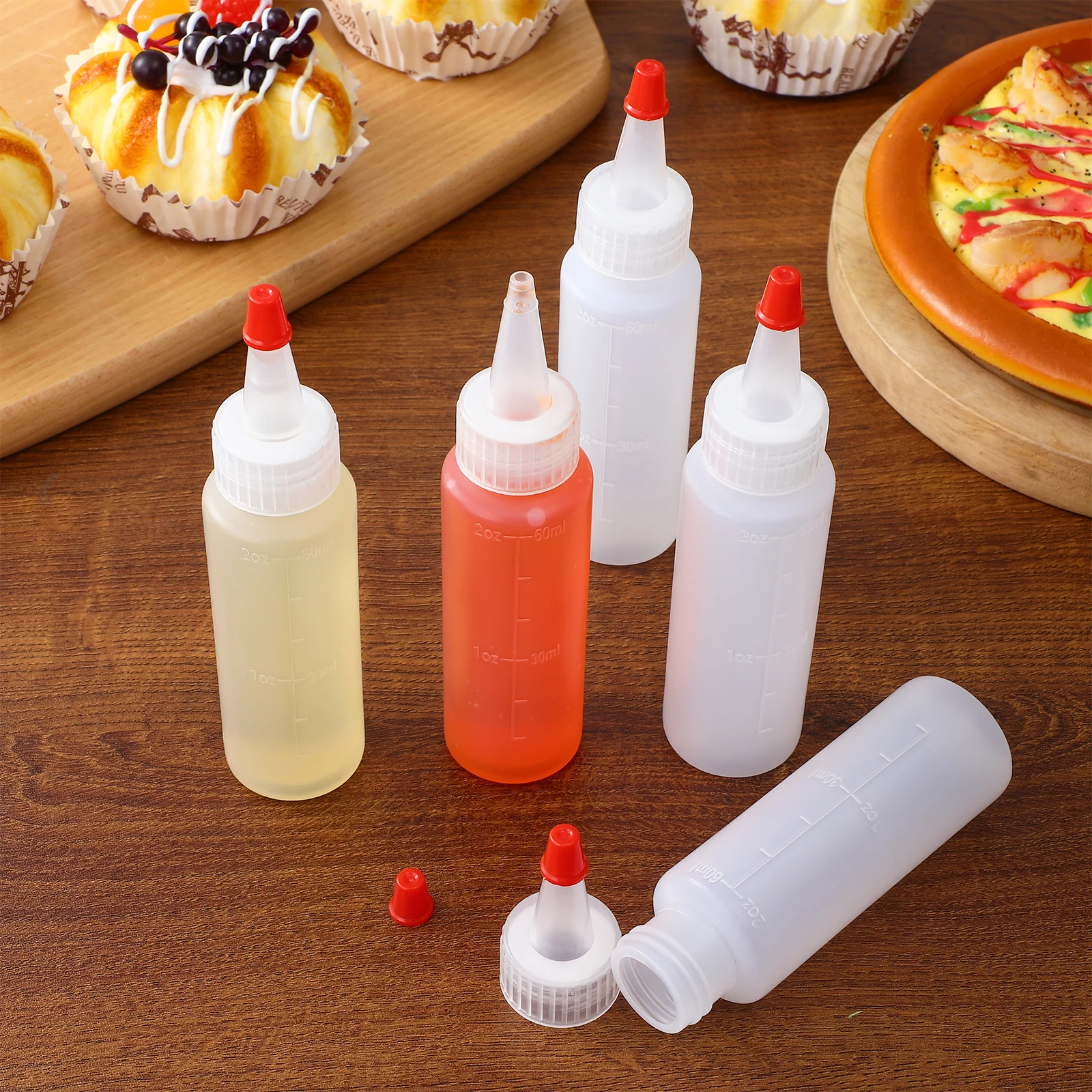 

20 Pcs Squeeze Bottles 60ml PE Material Graduated Lines Sauce Condiment Kitchen Baking Easy Control Transparent