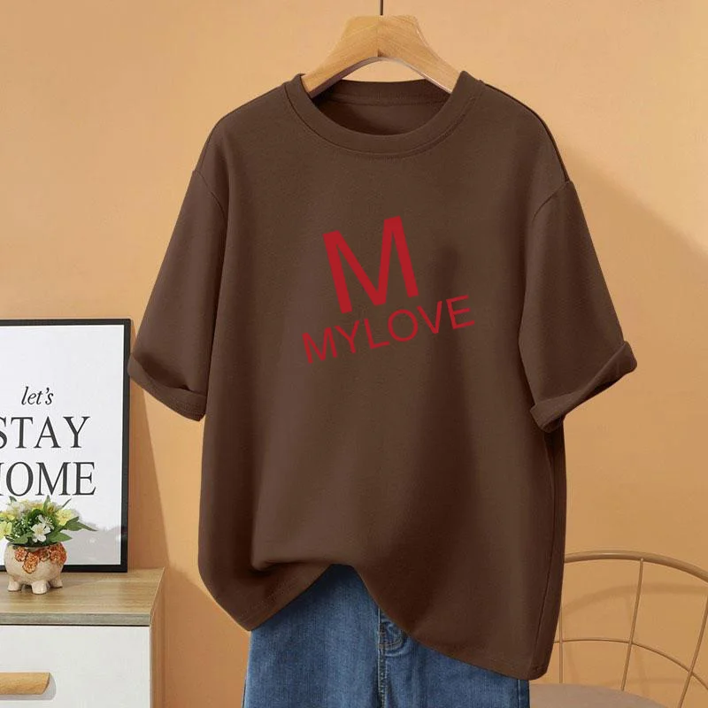 Women Clothing O-neck Basic T-shirt, Summer Fashion Loose Casual Pullovers, Cartoon Printed 100% Cotton Short Sleeve Top Tee