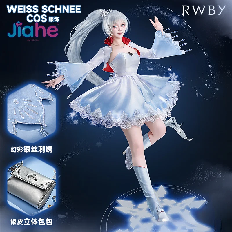 الأبيض سنو RWBY آيس كوين تأثيري روبي زي معطف حمالة حقيبة فستان تاج cummerbund مجموعة هالوين الحلو امرأة موحدة