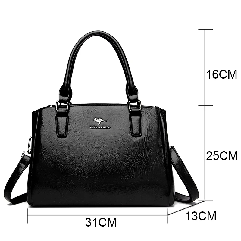 Women Soft Leather Handbags Luxury Designer 3 Layers Pocket Shoulder Crossbody Bags Ladies Large Capacity Brand Messenger Tote