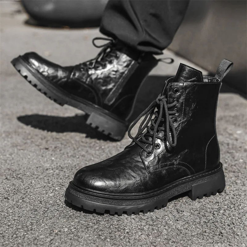 

Мужские модные ботинки на платформе в английском стиле, туфли из натуральной кожи на шнуровке, ковбойские высокие ботинки, красивые длинные мотоциклетные botas hombre