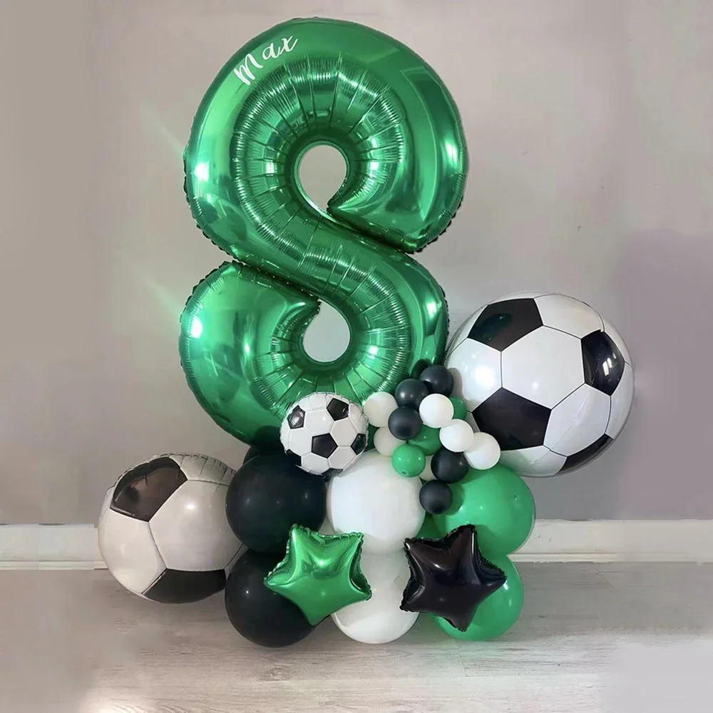 36pcs Football Balloons Set 32inch Green 0-9 Number Football Foil Balloon Round Soccer Globos For Baby Shower Boy Birthday Party