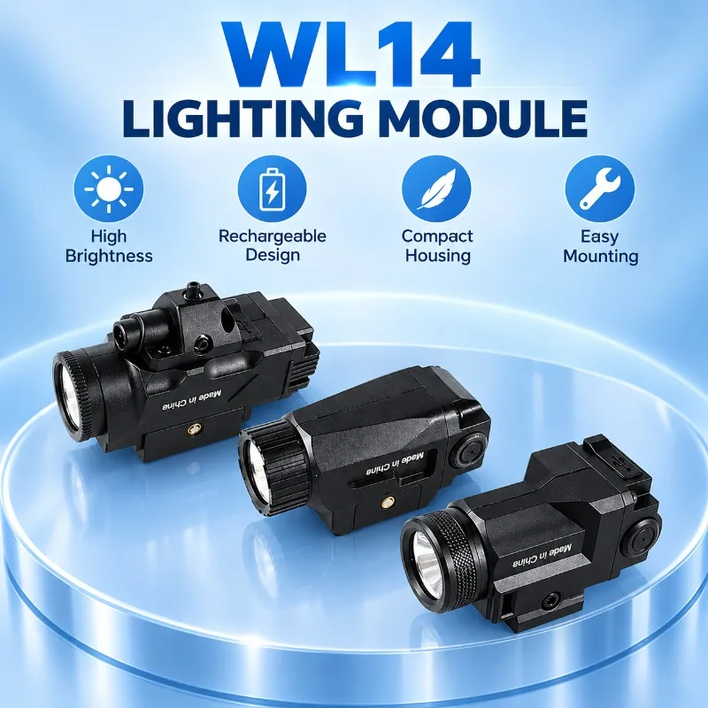 High Lumen WL14 Under Mount Illuminator, Model Flashlight Accessory with Built-in Battery for 20mm Rail