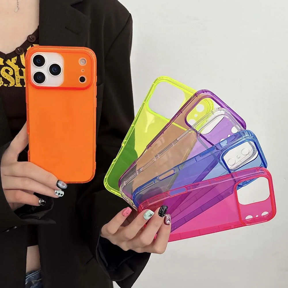 

Neon Fluorescent Shockproof Case For iPhone 17 16 15 14 13 12 11 Pro Max Plus 17ProMax Air Candy Color Soft TPU Clear Cover