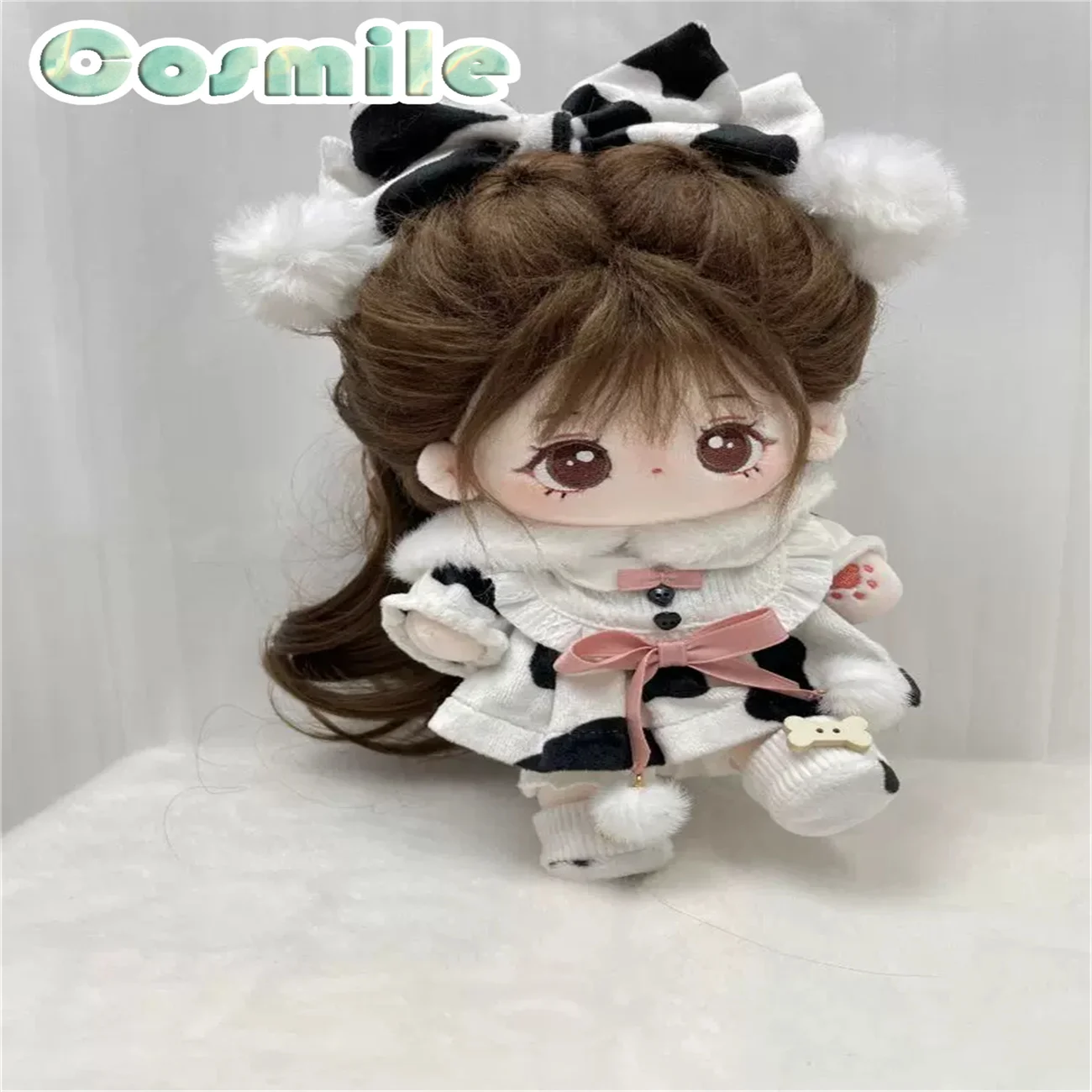 No Attributes Cow Skirts Dress Cute Girl Brown Hair Wig Xiaoguai Stuffed Plushie Plush 20cm Doll Only Body Skeleton XY