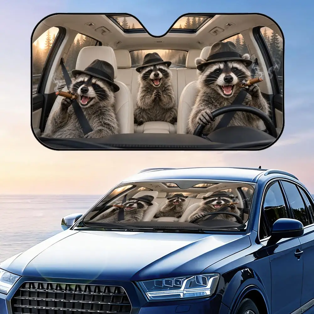 

Raccoon in Fedora Smoking Cigar Sun Visor Car Windshield Sunshade UV Protection Reflective Foldable Heat Insulation Cover