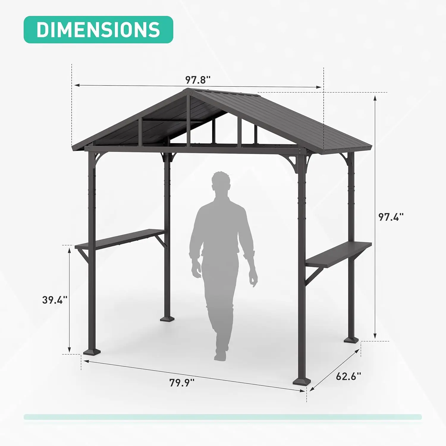 Factory Direct 2026 8' x 5' Hardtop BBQ Outdoor Gazebo,Waterproof Sloping Roof, Bar with Tool Hooks, Smoke-Venting Iron Canopy