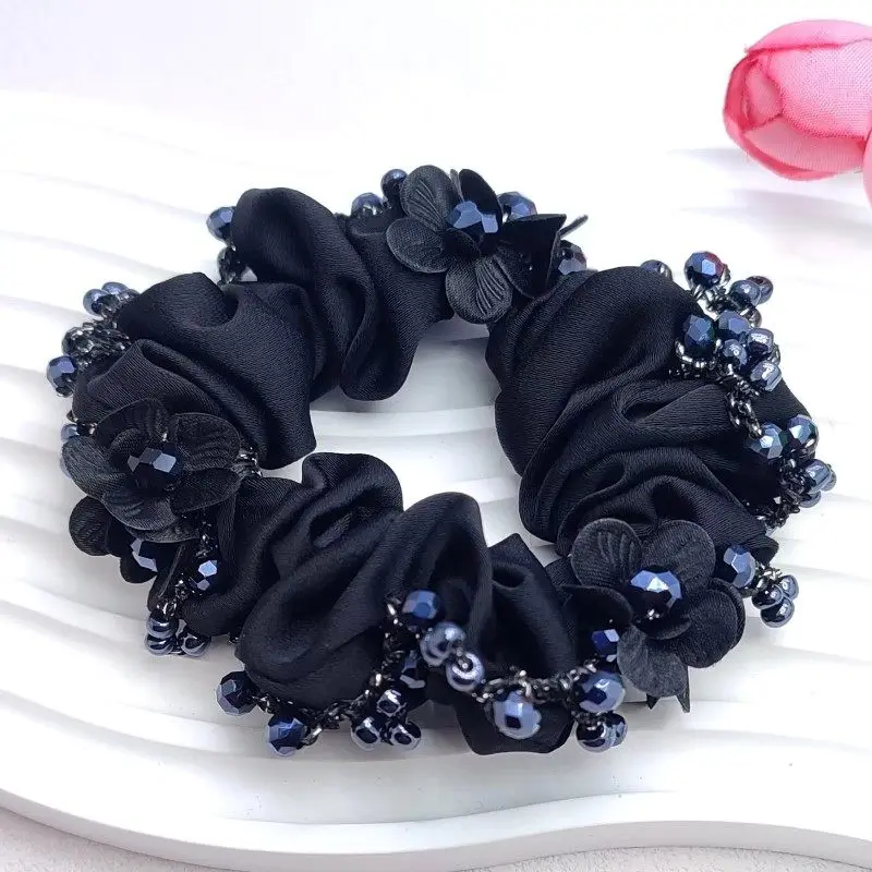 New Crystal Inlaid Hair Ring Fabric Flower Rubber Band Long Hair Women Updo Ponytail Hair Accessories  Резинки Для Волос FENGCHE