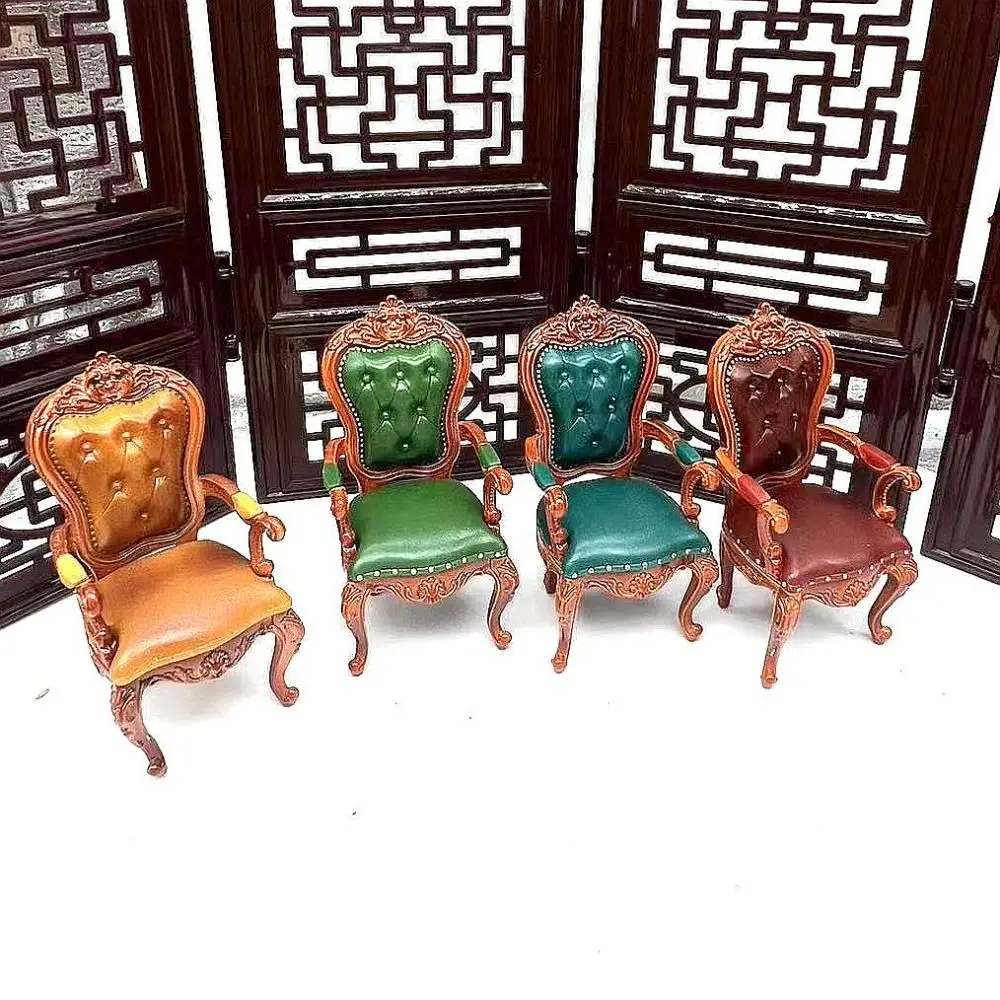 Meninas presente estilo vintage cadeiras de casa de bonecas mini retro simulado miniaturas móveis luxo 1/12 escala cadeira jantar modelo cena