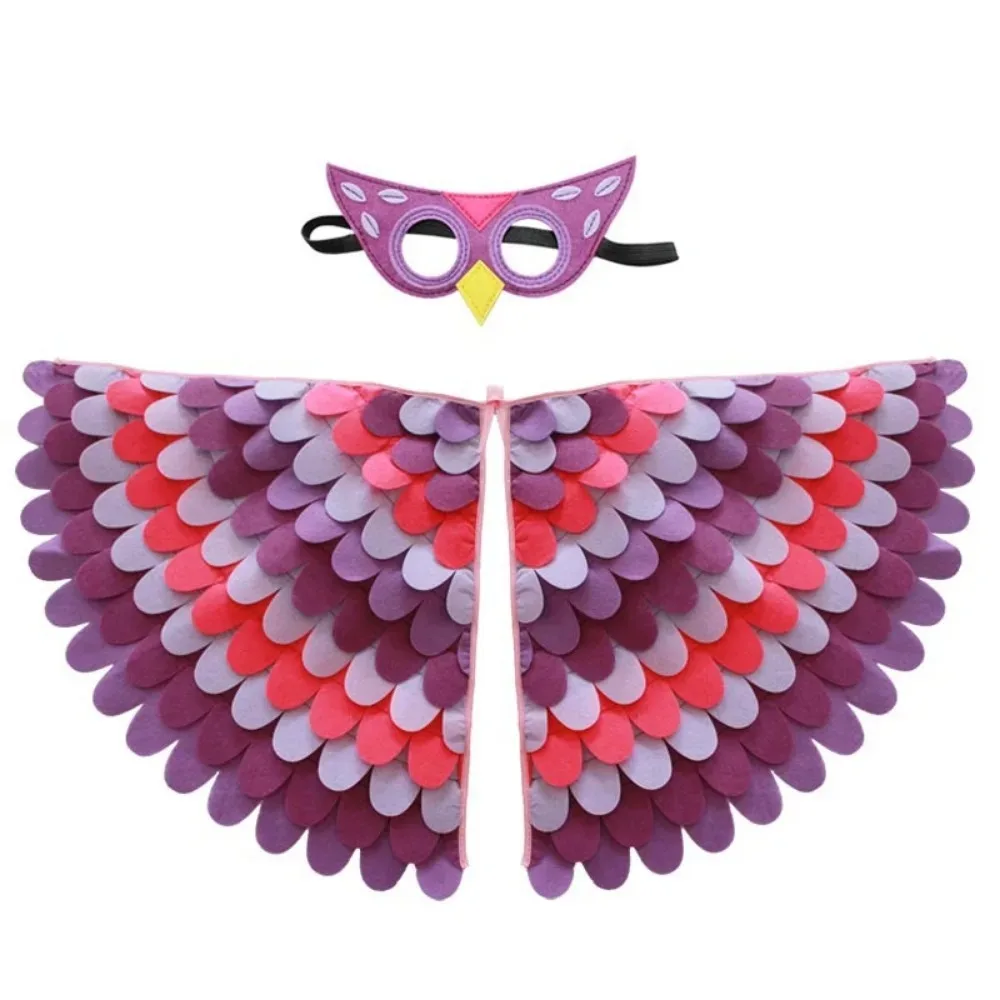 Bambini Cape Animal Bird Wings Mask Suit Stage Performance pavone gufo pappagallo uccello feltro Halloween Bird Cosplay mantello per ragazze ragazzi