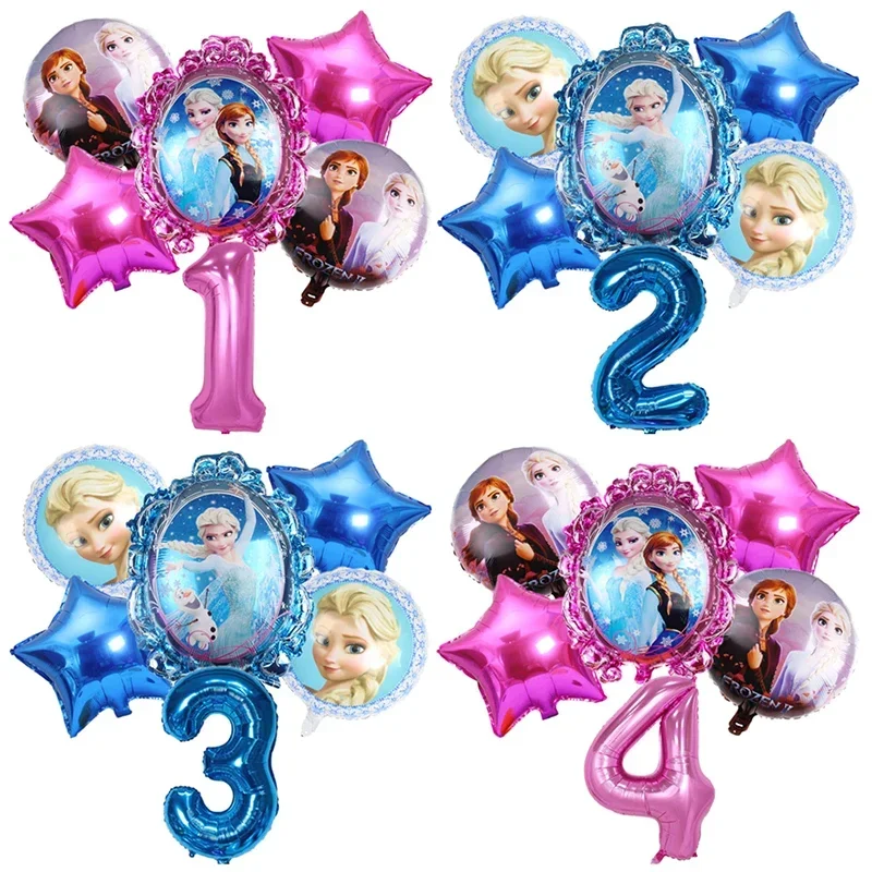 6 pcs Frozen Princess Aisha Balloon Decoration girl kids Birthday Party Supplies Foil number Balloon Globos Baby Shower Balloons