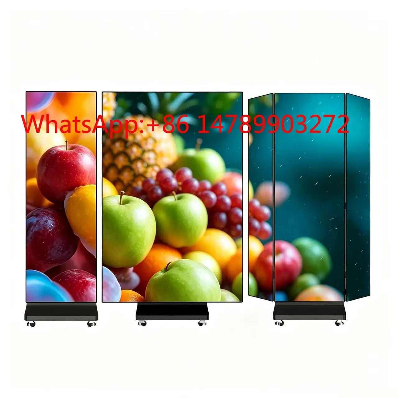 Tri-Fold Wheels LED Poster Portable HD Spliceable Indoor Commercial Digital Advertising Screen