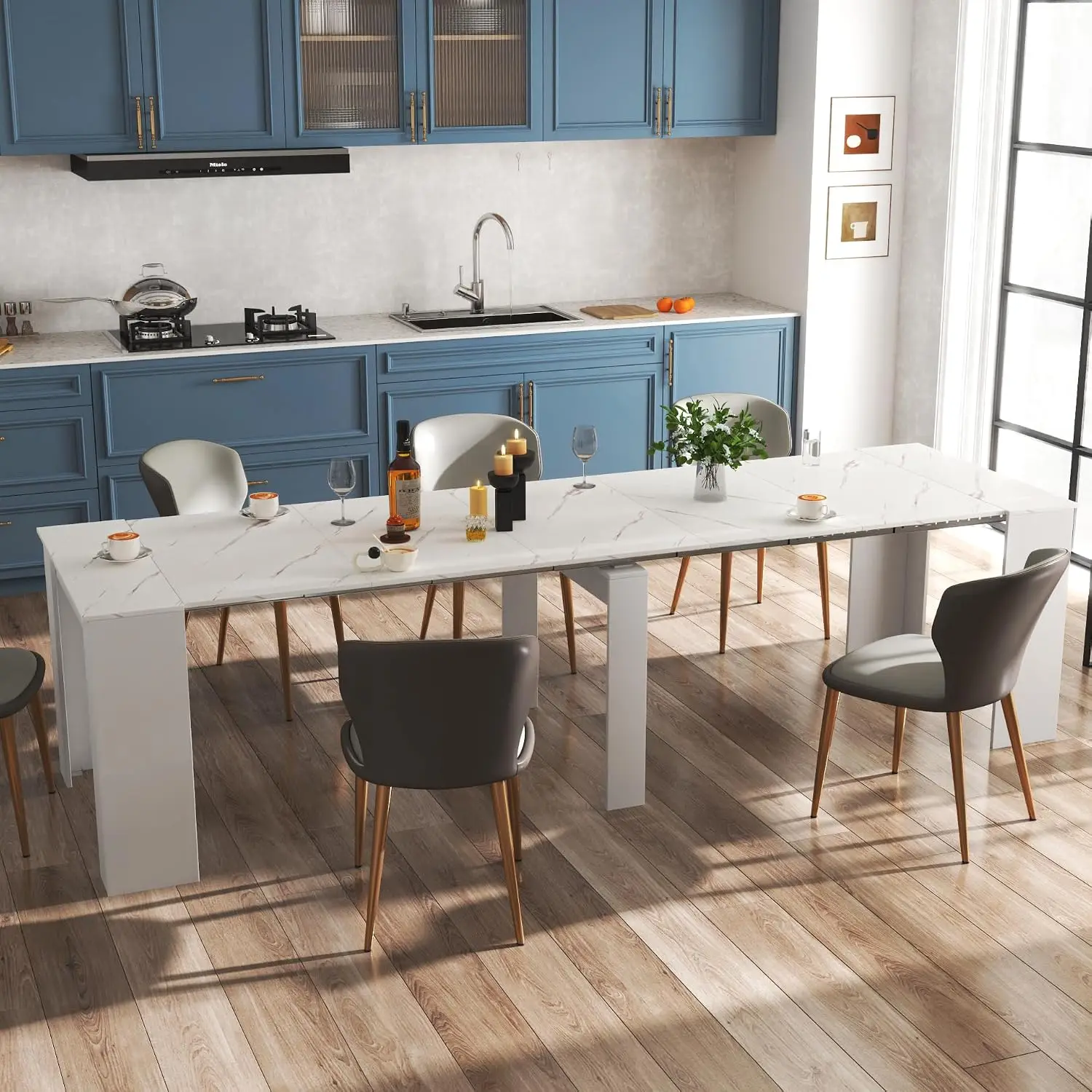 Transformer Extendable Dining Table for 2-12 People Marble White, Customized