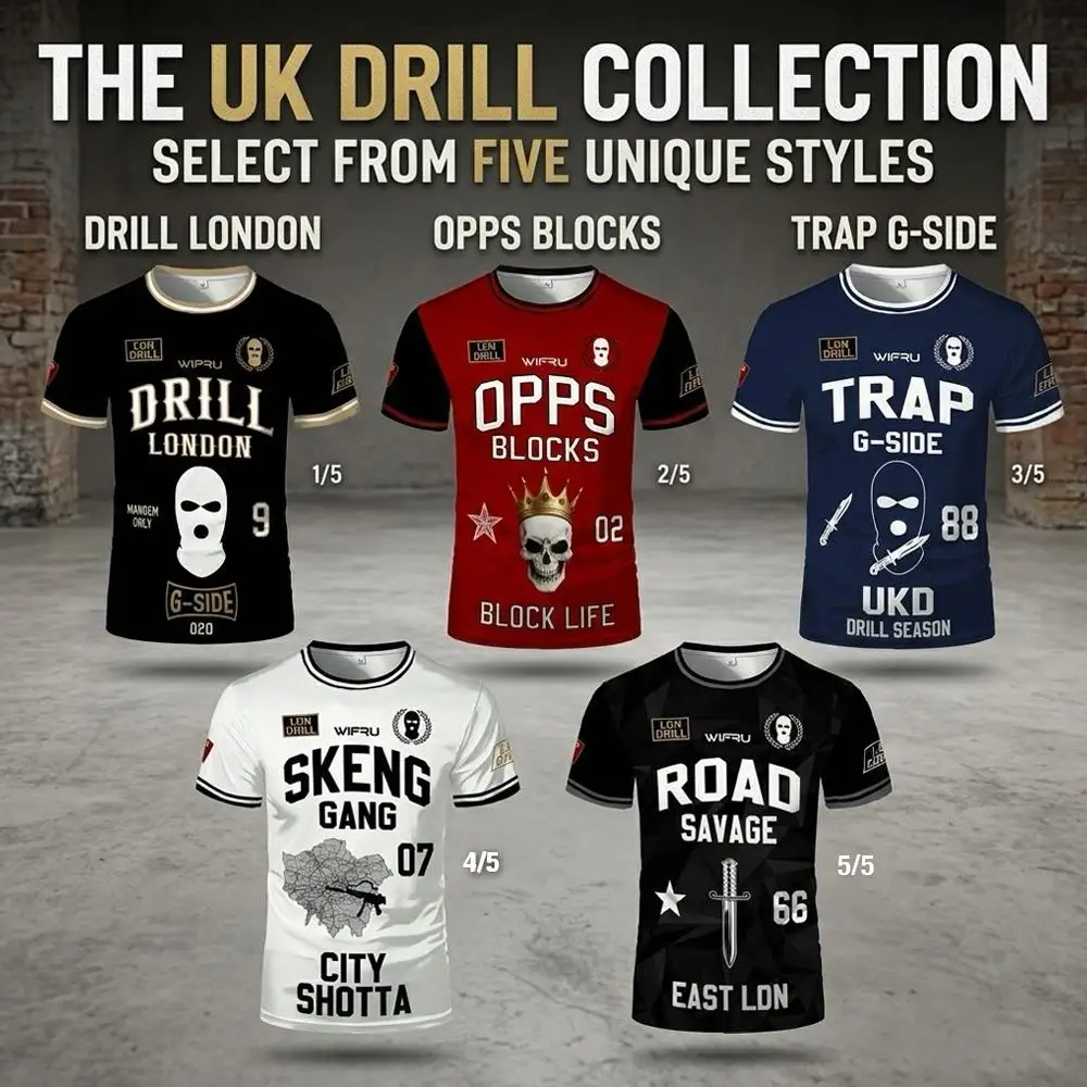 

UK Drill Street Jersey 2026 Summer Breathable Quick-Drying Football T-Shirt Men's & Women's Hip Hop Trap Trendy Short Sleeve Tee