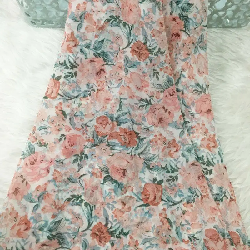 2/3m Floral Print Chiffon Fabric for Summer Dresses Comfortable Breathable Clothing Fabrics DIY Sewing Material By Meter