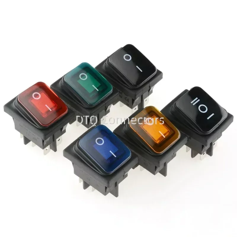 3PCS KCD Rocker Switch Waterproof dustproof 3/4/6Pin 2/3gears With lamp high current rocker power supply