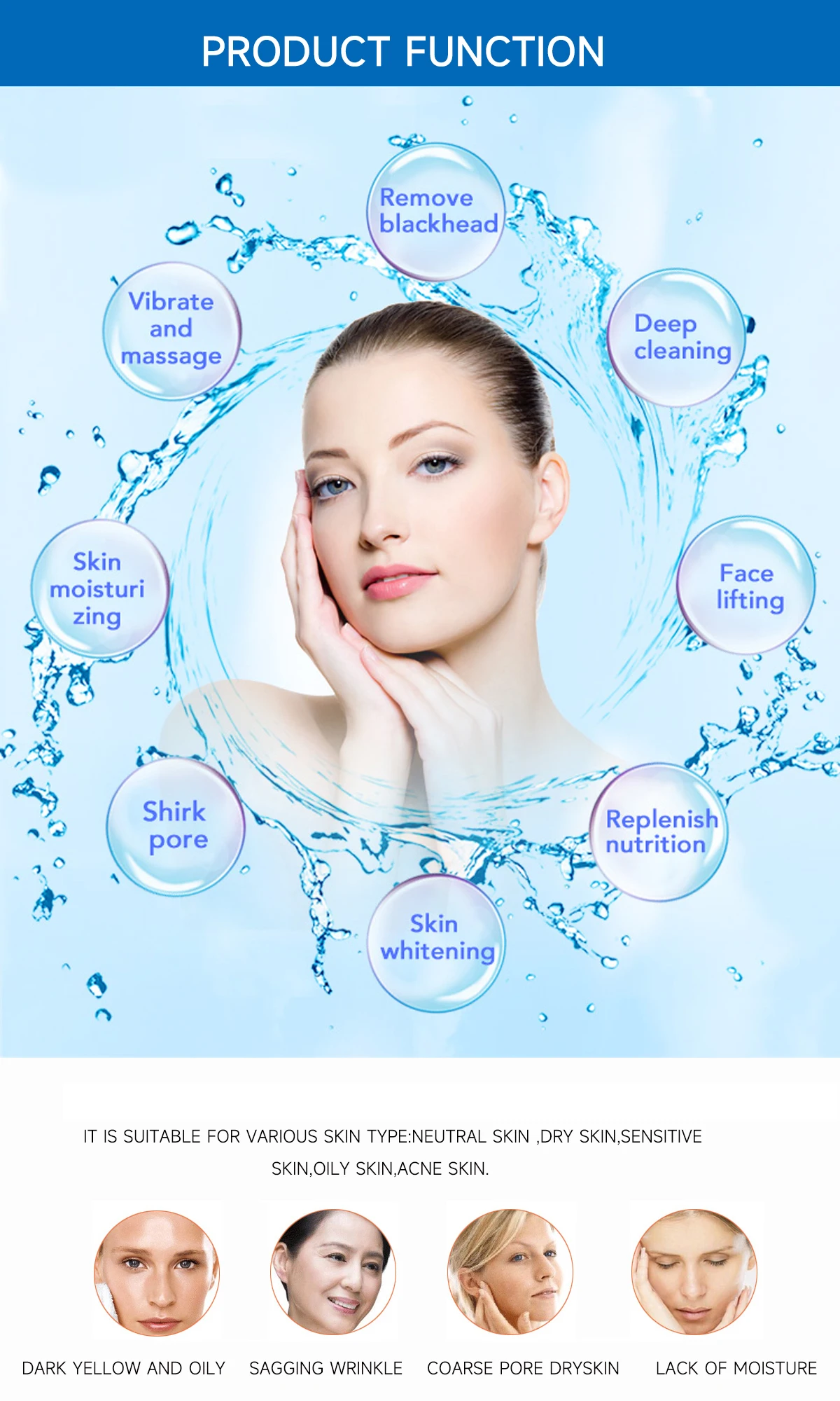 4QUEENS 6 in 1 Aqua Facial Device Oxygen Jet Peel Skin Cleansing Dermabrasion Facial Machine Water Aqua Peeling Beauty  Machine