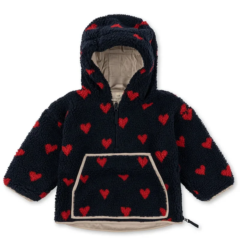 1-9 Yrs Ks Winter Children\'s Clothing Baby Boys Thicken Coat  Lamb Wool Hooded Outerwear Kids Print Fur Vest Christmas Jacket