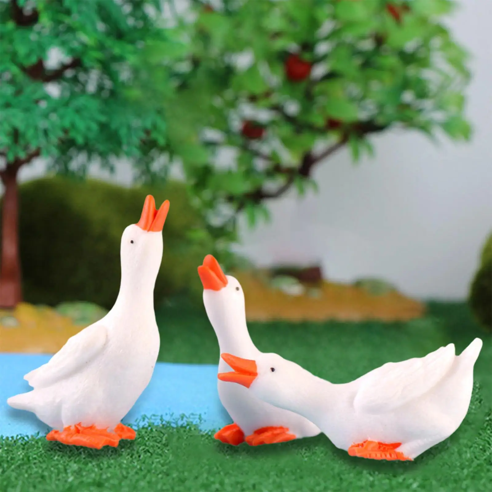 3x Mini Goose Figurines Animals Decoration Tiny Ornament Compact Miniature