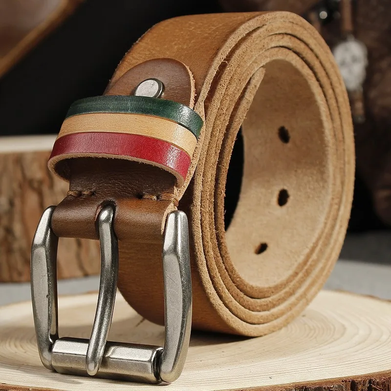حزام رجالي من جلد البقر الغربي بألوان قوس قزح بشريط مطاطي، حزام جلدي أنيق لخط السيارة للرجال #3