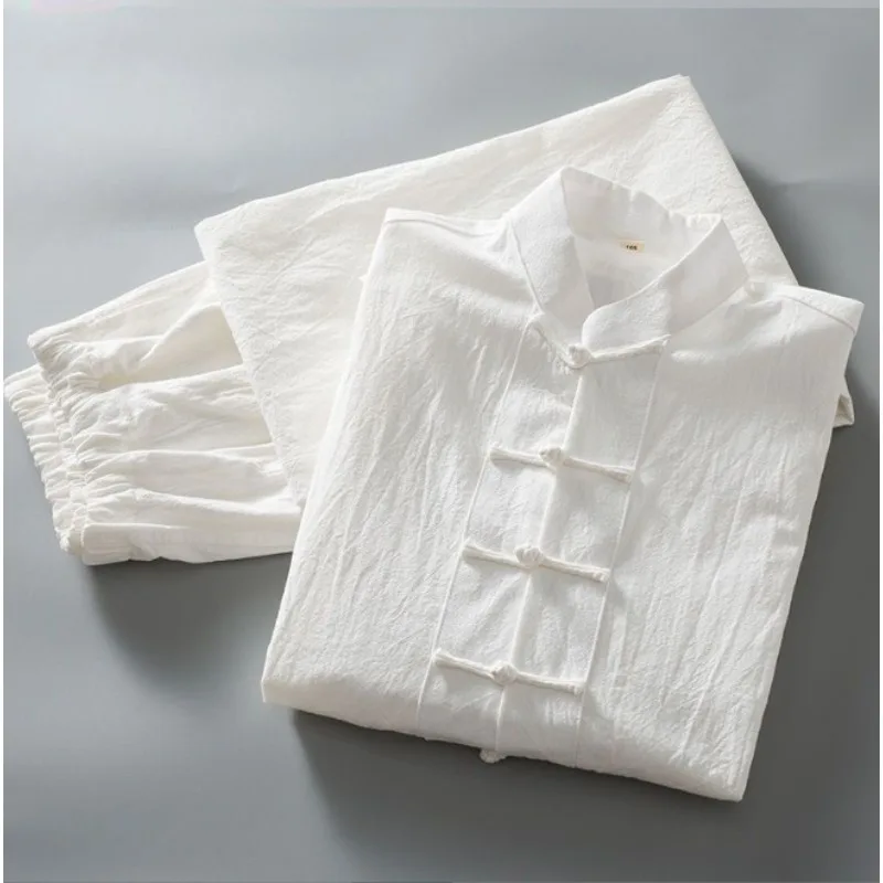 

Men's Chinese Traditional Tang Suit Cotton Linen Long Sleeve Outfit - Casual Kung Fu Tai Chi Uniform Wing Chun Jacket and Pants