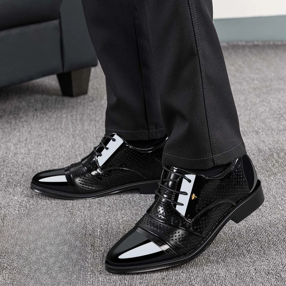 Mens Round Toe Youth Leather Business Formal Shoes Student Flat Bottom Large Size Hidden Elevator view 6