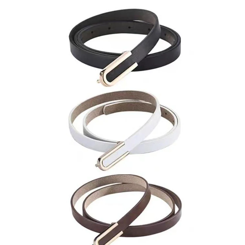 100cm Fashionable and Versatile Black Leather Thin Belt for Women, Decorative Dress Simple Korean Style Suit White Small Belt