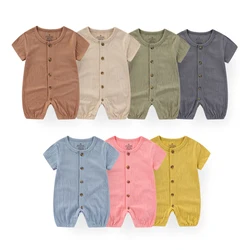 Kiddiezoom 1 PCS Fashion Four Seasons Unisex Solid Short Sleeve Baby Boy Girl Rompers 100%Cotton Soft infant Jumpsuit Clothes