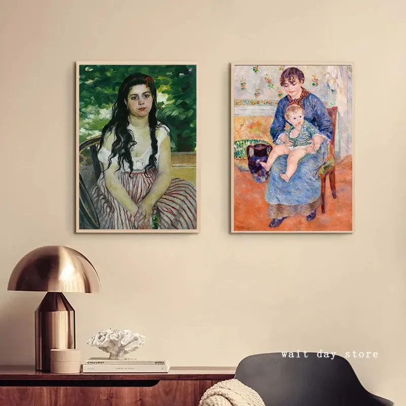 Woman Reading Canvas Painting Mom and Kids Posters French Impressionist Painter Auguste Renoir Art Print Wall Picture Room Decor