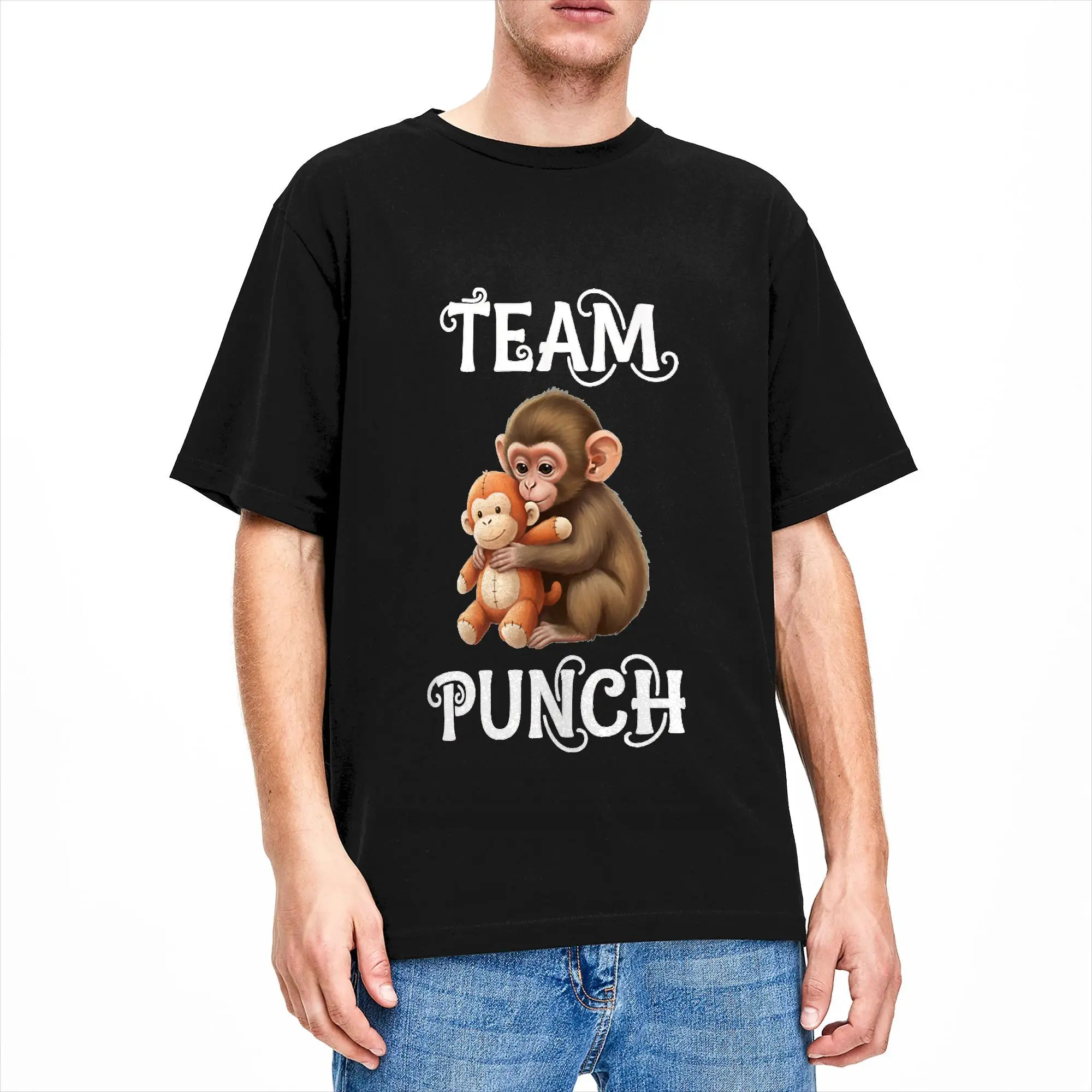 Novelty Team Punch Monkey Cute Baby Monkey Cartoon T-Shirt Men Crewneck 100% Cotton T Shirts  Short Sleeve Tees Gift Idea Tops