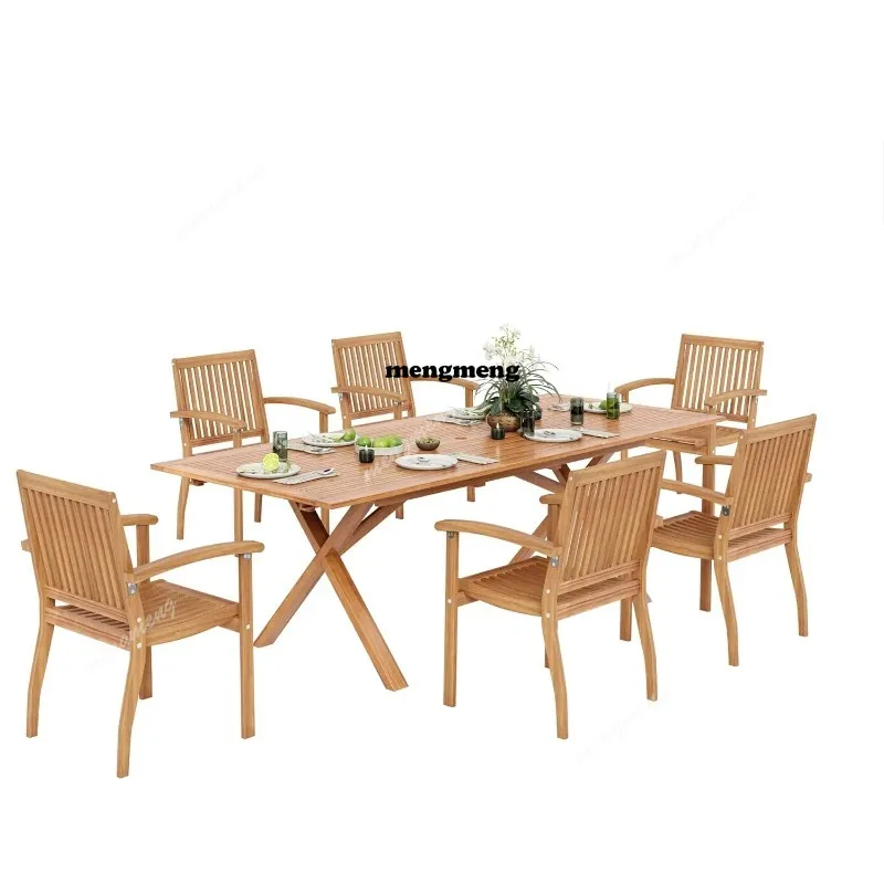 Acacia Wood Outdoor Dining Set, 7 Pieces Patio Dining Table and Chairs Set, Expandable Dining Table(1.97