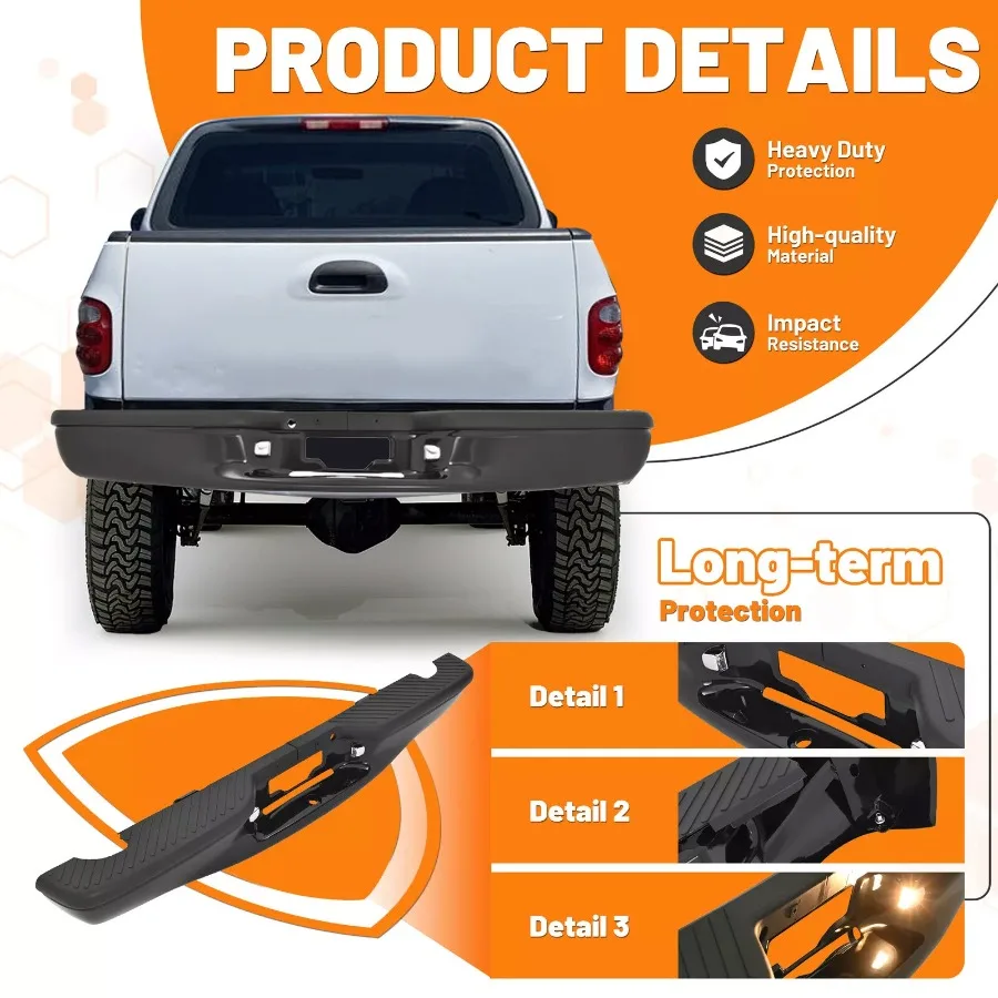Black Rear Bumper Assembly For  F150 1997-2003/ Heritage 2004 Flareside Bed