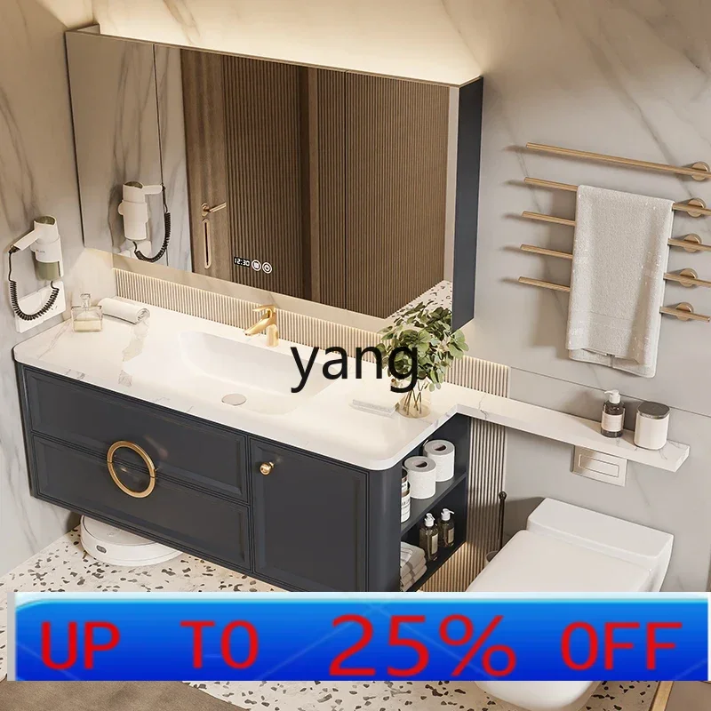 

CX retro bathroom cabinet hot curved rock slab extension board toilet washbasin cabinet intelligent solid wood baking paint
