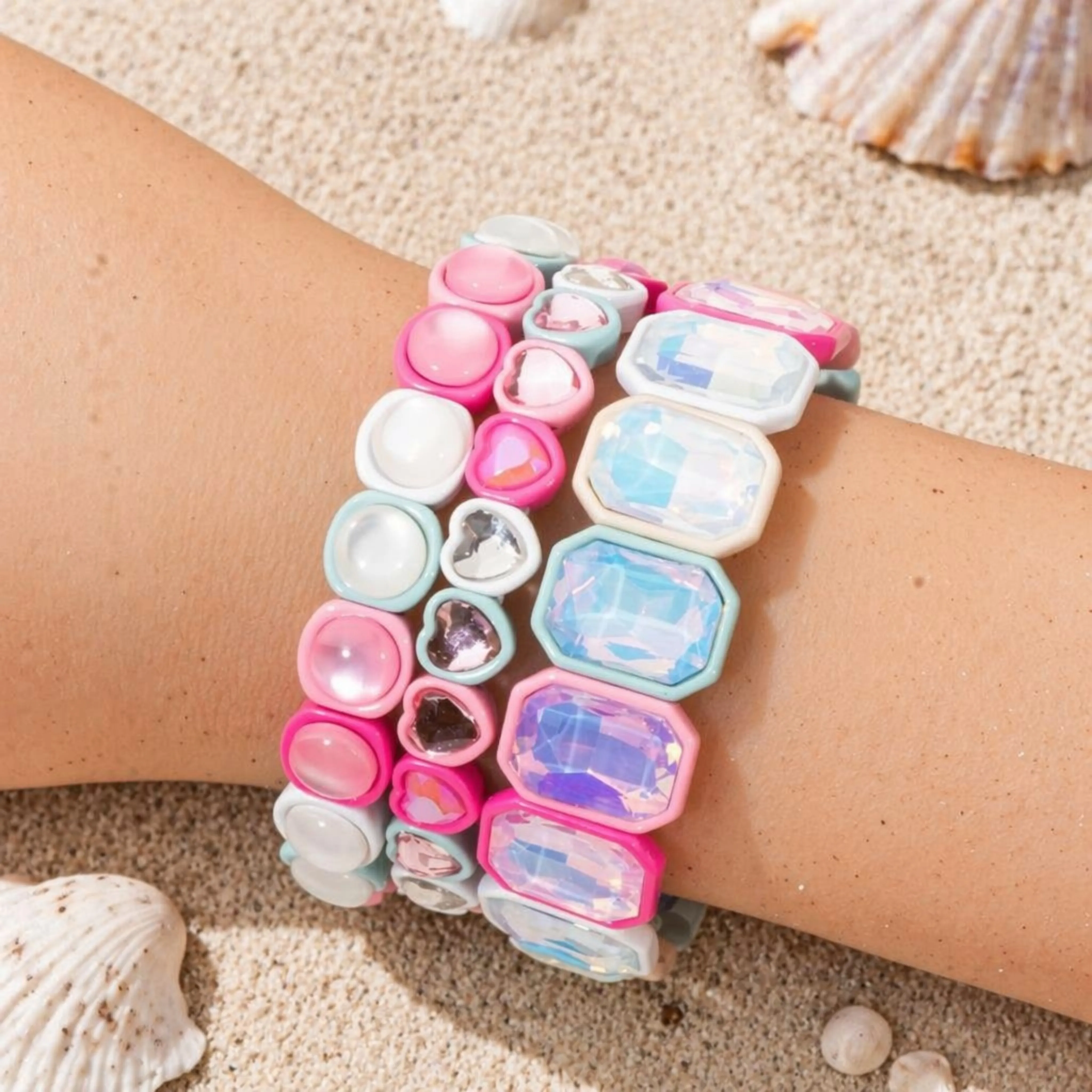BEUTIFOR Eisfarben-Kristall-Emaille-Armband-Sets für Frauen, handgefertigter bunter, mehrschichtiger Wickelperlen-Armreif – Detail 5