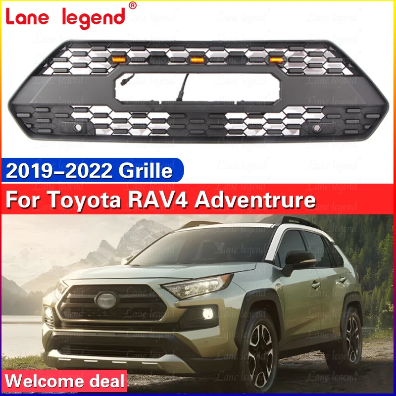 For Toyota RAV4 2019 2020 2021 2022 Front Grille Honeycomb Style Racing Grill with LED light Front grille decoration accessories